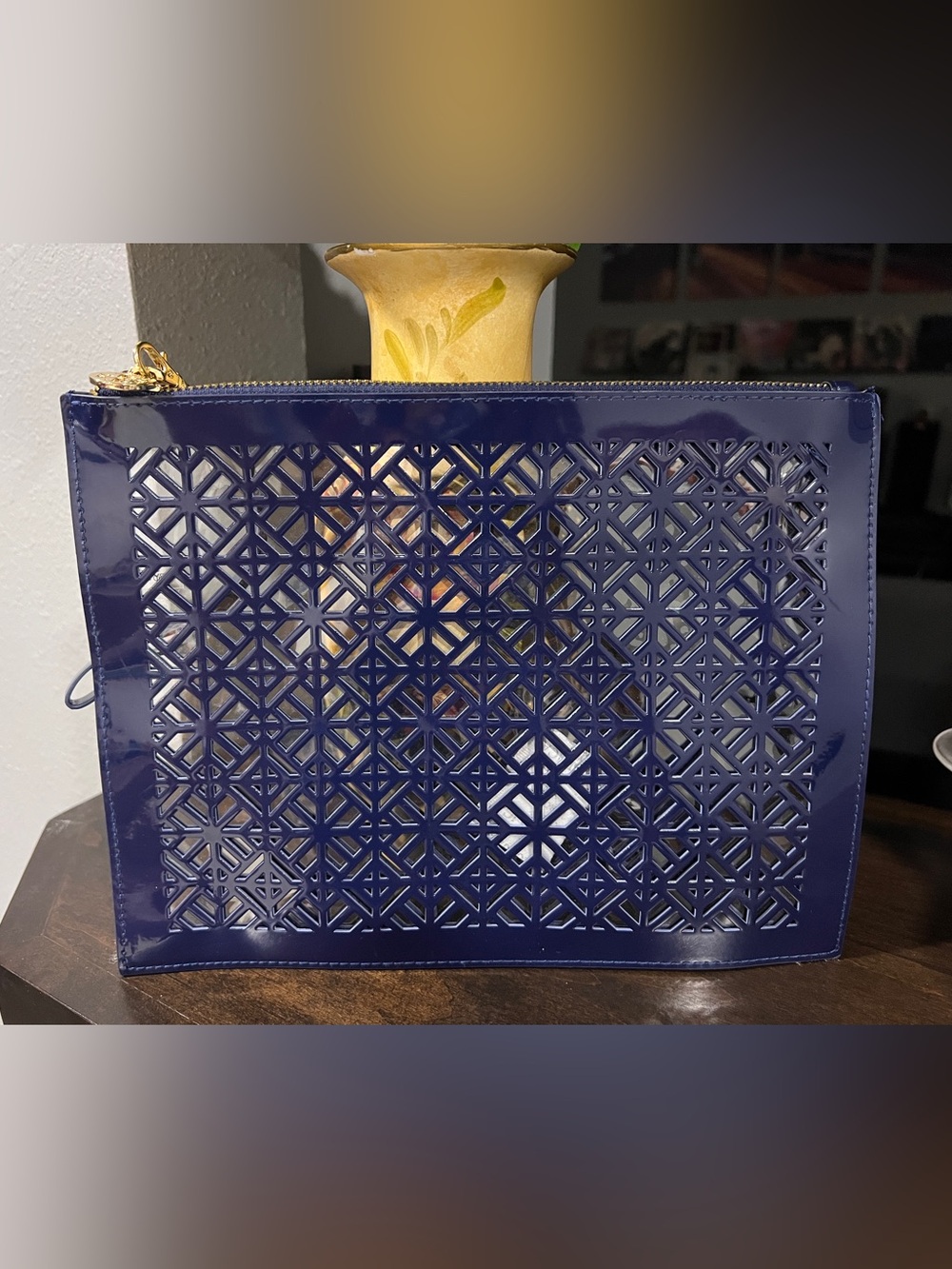 Tory Burch Navy Blue Laser Cut Wristlet